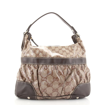 Gucci Crystal One Handle Shoulder Bag GG Coated Canvas