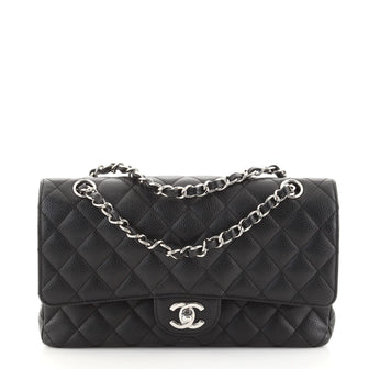 Chanel Vintage Classic Double Flap Bag Quilted Caviar Medium