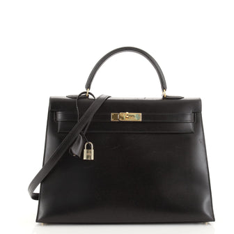 Hermes Kelly Handbag Black Box Calf with Gold Hardware 35