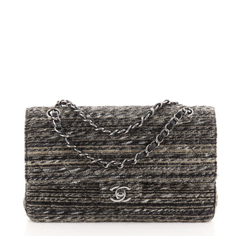 Chanel Vintage Classic Double Flap Bag Quilted Tweed Medium