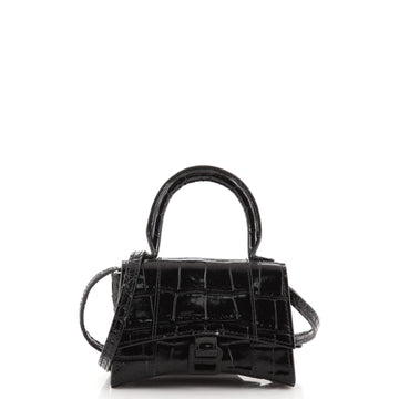 Balenciaga Hourglass Top Handle Bag Crocodile Embossed Leather Mini