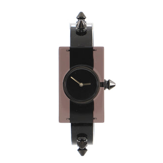 Gucci Vintage Web Stud Rectangular Frame Quartz Watch Plexiglass with Stainless Steel 24