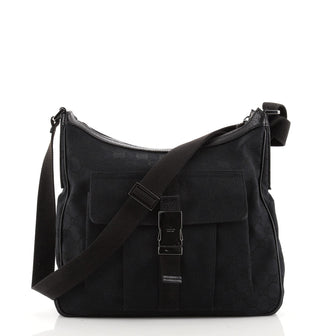 Gucci Vintage Front Pocket Buckle Zip Messenger GG Canvas Medium