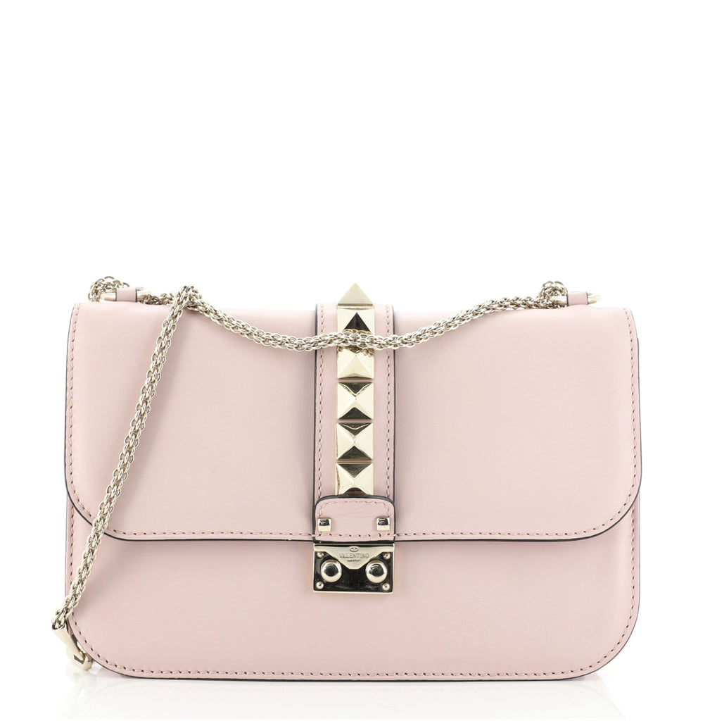 Valentino Pink Leather Medium Glam Lock Chain Shoulder Bag