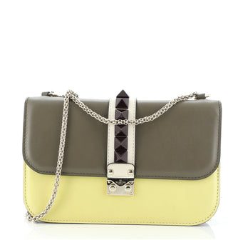 Valentino Glam Lock Covered Studs Handbag Leather Medium