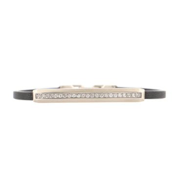 David Yurman Pave ID Bracelet Leather and Sterling Silver with Diamonds 4mm