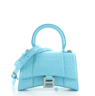 Balenciaga Hourglass Top Handle Bag Crocodile Embossed Leather XS
