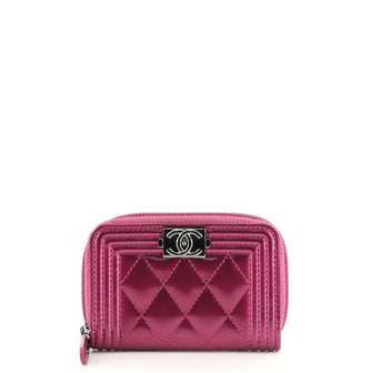 Chanel Boy Zip Coin Purse Quilted Patent Small