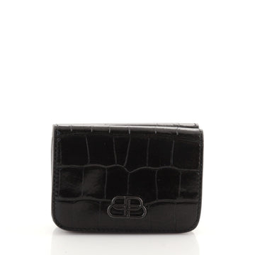 Balenciaga BB Trifold Wallet Crocodile Embossed Leather Mini