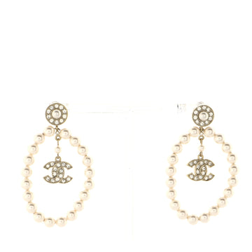 Chanel Dangling CC in Pearl Hoop Earring Earrings Faux Pearl with Crystal Embellished Metal