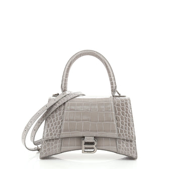 Balenciaga Hourglass Top Handle Bag Crocodile Embossed Leather Small