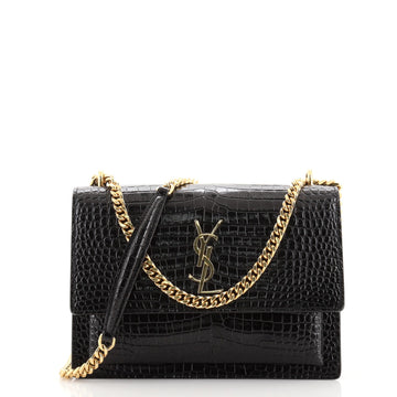 Saint Laurent Sunset Crossbody Bag Crocodile Embossed Leather Medium