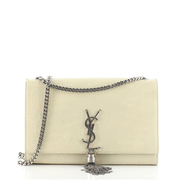 Saint Laurent Classic Monogram Tassel Crossbody Bag Crocodile Embossed Leather Medium