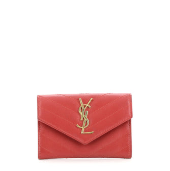 Saint Laurent Classic Monogram Flap Wallet Matelasse Chevron Leather Small
