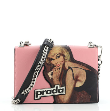Prada Chain Flap Bag Saffiano Leather with Applique Small