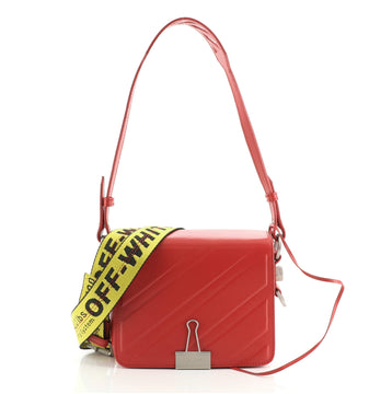 Off White Binder Clip Flap Bag Stripe Embossed Leather Small