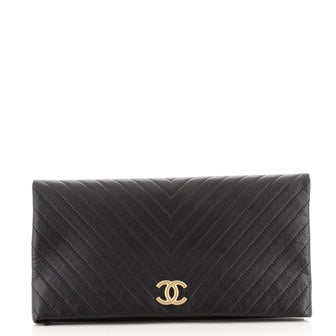 Chanel CC Foldover Clutch Chevron Lambskin Large