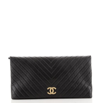 Chanel CC Foldover Clutch Chevron Lambskin Large