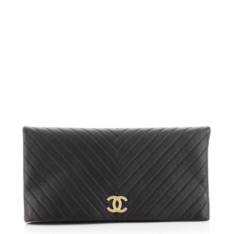 Chanel CC Foldover Clutch Chevron Lambskin Large