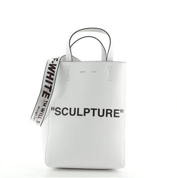 Off White Binder Clip Vertical Tote Printed Leather Medium