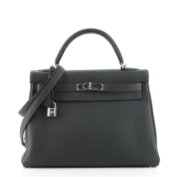 Hermes Kelly Handbag Green Togo with Palladium Hardware 32