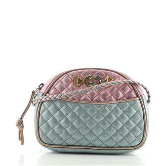 Gucci Trapuntata Camera Shoulder Bag Quilted Laminated Leather Mini