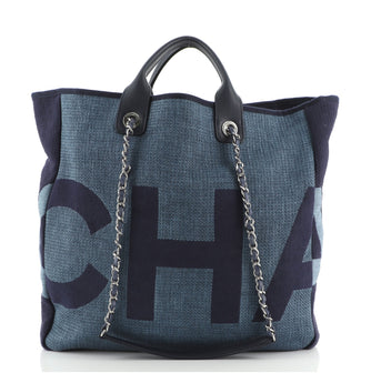 Chanel Deauville Logo Shopping Tote Printed Raffia Large