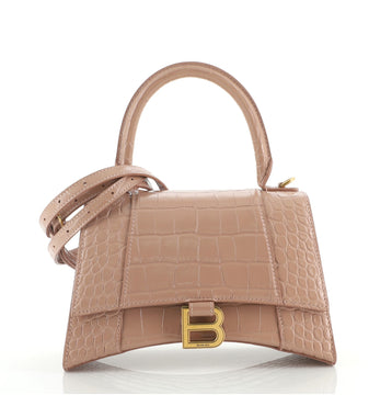 Balenciaga Hourglass Top Handle Bag Crocodile Embossed Leather Small