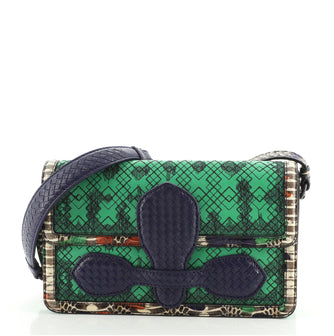 Bottega Veneta Madras Tuck Flap Bag Stitched Leather with Snakeskin and Intrecciato Detail Medium