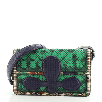 Bottega Veneta Madras Tuck Flap Bag Stitched Leather with Snakeskin and Intrecciato Detail Medium