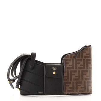 Fendi Bustine 3 Pockets Crossbody Bag Leather and Zucca Coated Canvas Mini