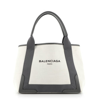 Balenciaga Navy Cabas Canvas with Leather Small