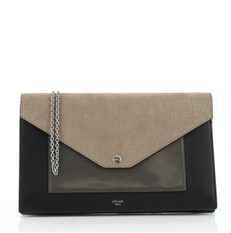 Celine Pocket Envelope Wallet on Chain Crocodile Embossed Nubuck and Leather Medium