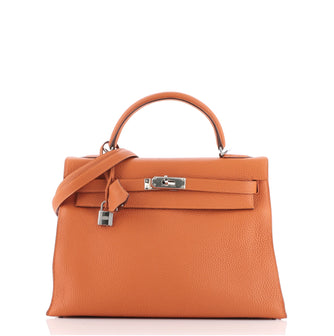 Hermes Kelly Handbag Orange Togo with Palladium Hardware 32