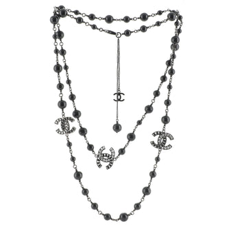 Chanel CC Long Necklace Crystal Embellished Metal and Beads