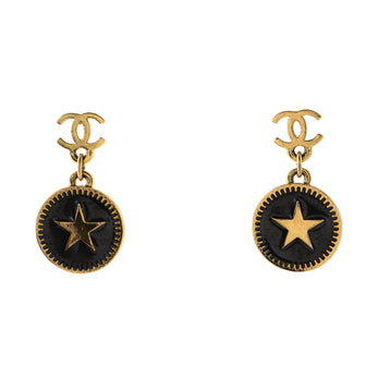 Chanel CC Star Dangle Earrings Metal with Enamel