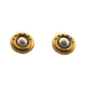 Chanel Vintage Logo Round Cufflinks Metal and Faux Pearl