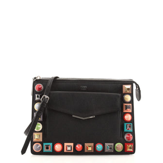 Fendi Front Pocket Crossbody Bag Studded Leather Small