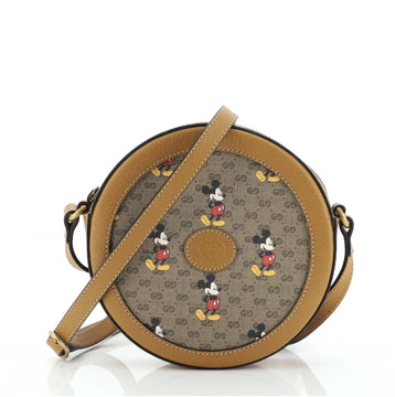 Gucci Disney Mickey Mouse Round Shoulder Bag Printed Mini GG Coated Canvas