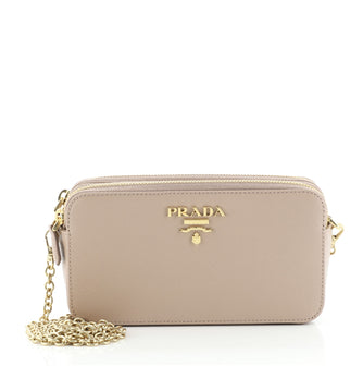 Prada Double Zip Wallet on Chain Crossbody Saffiano Leather Mini