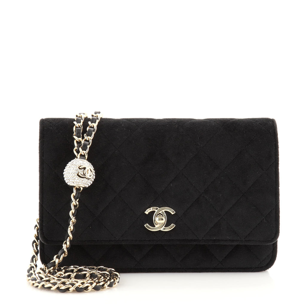 Chanel Pearl Crush Wallet on Chain Quilted Velvet with Crystal Detail Black  8034341