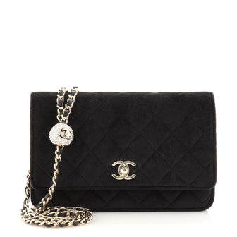 Chanel Pearl Crush Wallet on Chain Quilted Velvet with Crystal Detail