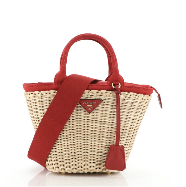 Prada Convertible Basket Bag Wicker with Canvas Small Neutral 8034344