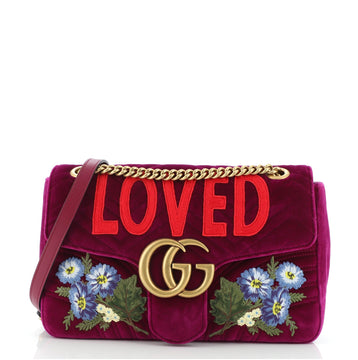 Gucci GG Marmont Flap Bag Embroidered Matelasse Velvet Medium