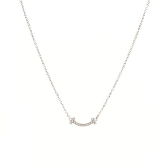 Tiffany & Co. T Smile Pendant Necklace 18K White Gold with Diamonds Mini