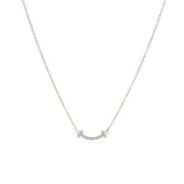Tiffany & Co. T Smile Pendant Necklace 18K White Gold with Diamonds Mini