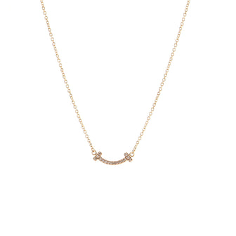 Tiffany & Co. T Smile Pendant Necklace 18K Rose Gold with Diamonds Mini