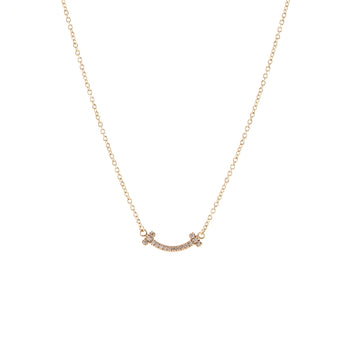 Tiffany & Co. T Smile Pendant Necklace 18K Rose Gold with Diamonds Mini