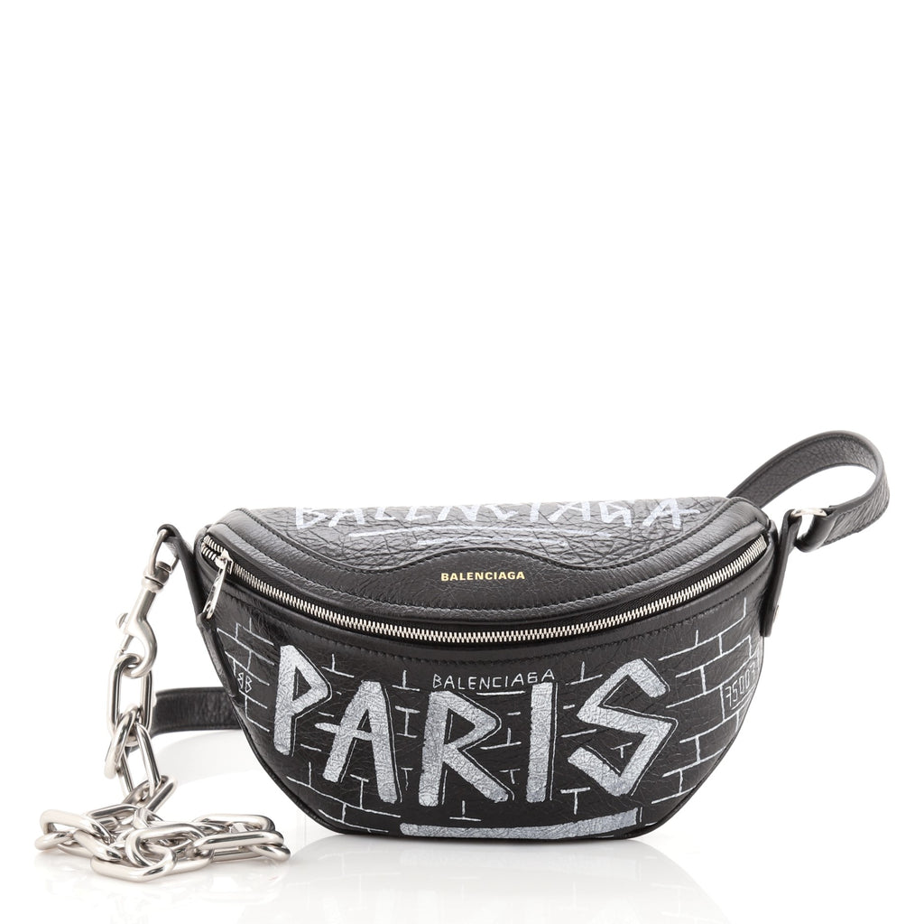 Balenciaga Graffiti Souvenir Belt Bag Leather XXS Black 1122123