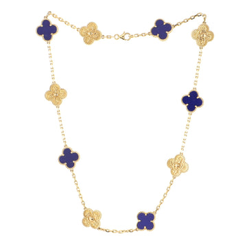 Van Cleef & Arpels Vintage Alhambra Alternating 10 Motifs Necklace 18K Yellow Gold and Lapis Lazuli